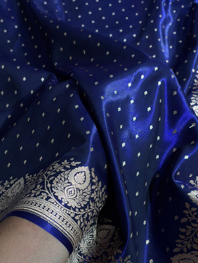 Satin Silk Saree Floral Boota in Royal Blue Shades SS28