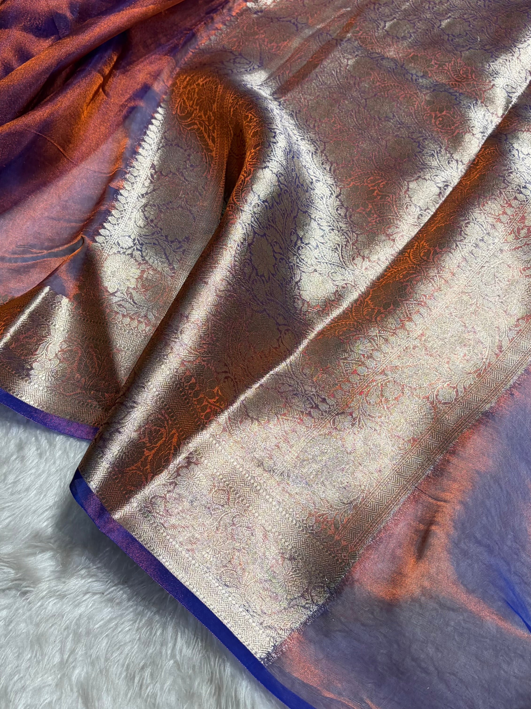 Banarasi Rustic Purple Shades Pure Tissue Silk Saree PT-60