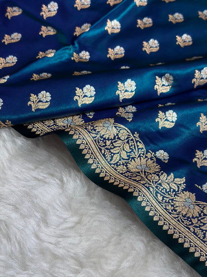 Banarasi Satin Silk Meena Boota in Peacock Shades SS38