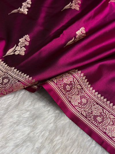 Wine Boota With Floral Border Mashru Silk Saree MSM-97