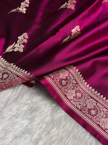 Wine Boota With Floral Border Mashru Silk Saree MSM-97