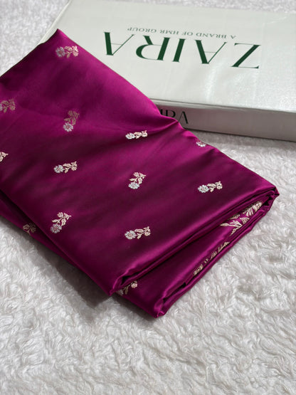 Wine Boota With Floral Border Mashru Silk Saree MSM-86