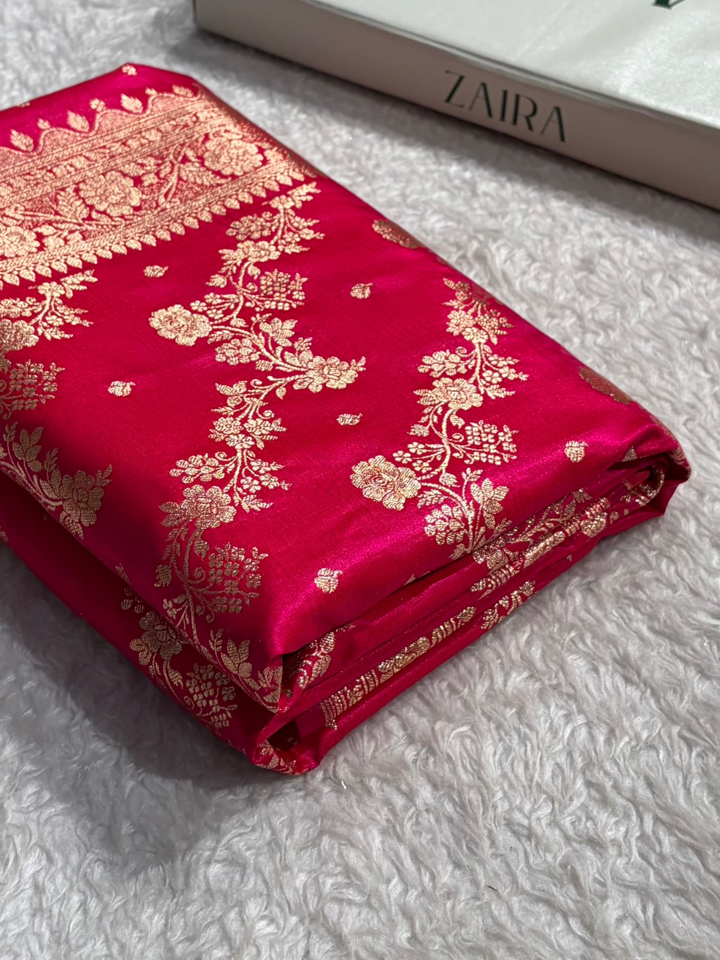 Satin Silk Saree Banarasi Cross with booti In Cross Rani Shades SS22