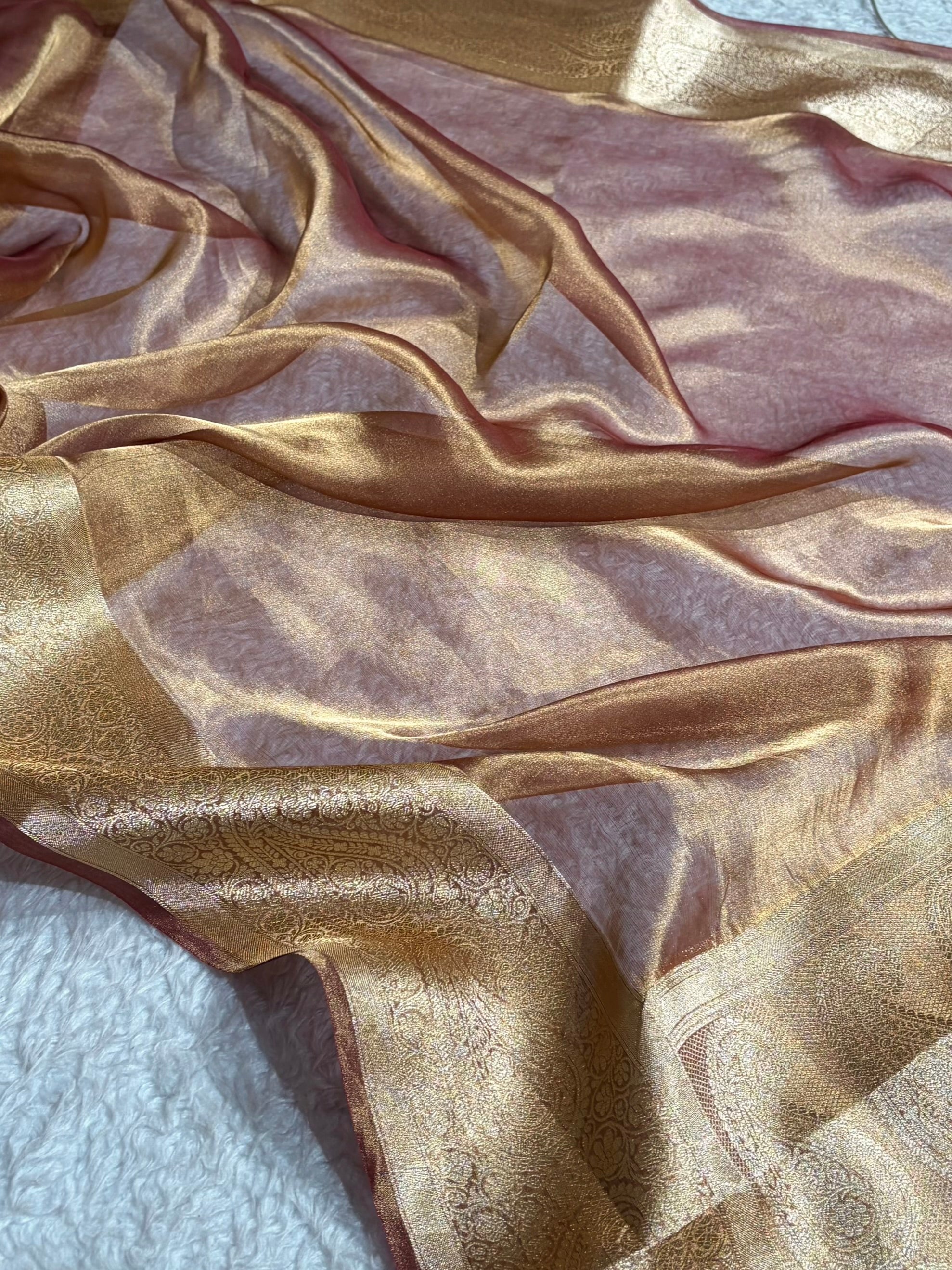 Dark Cheeku Tissue Bananasi Floral Pure Tissue Silk Saree PT-57