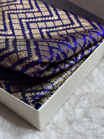 Royal Blue Shades Jaal Pattern Banarasi Satin Silk Saree SS56