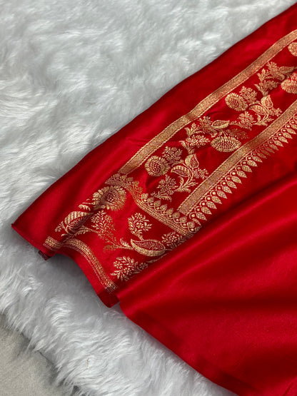 Banarasi Satin Katan Saree With Boota in Red Shades SK107