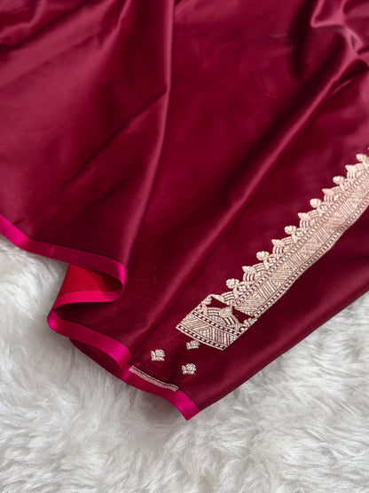 Garnet Floral Booti Motif Mashru Silk Saree MSM-08