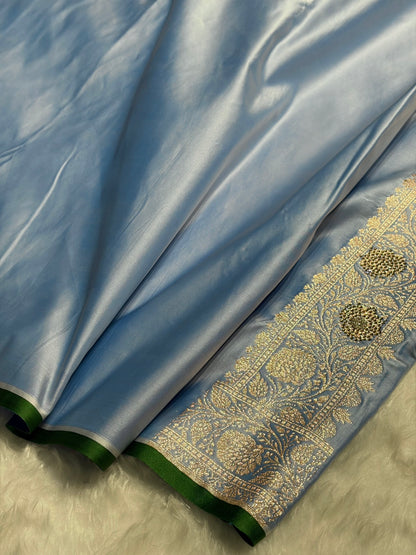 Sky Blue Booti With Swarovski Work Katan Silk Saree BSK09