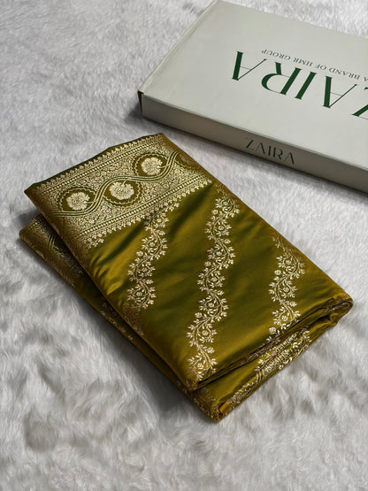 Liril Mehendi Floral Cross Pattern Satin Katan Silk Saree SK74