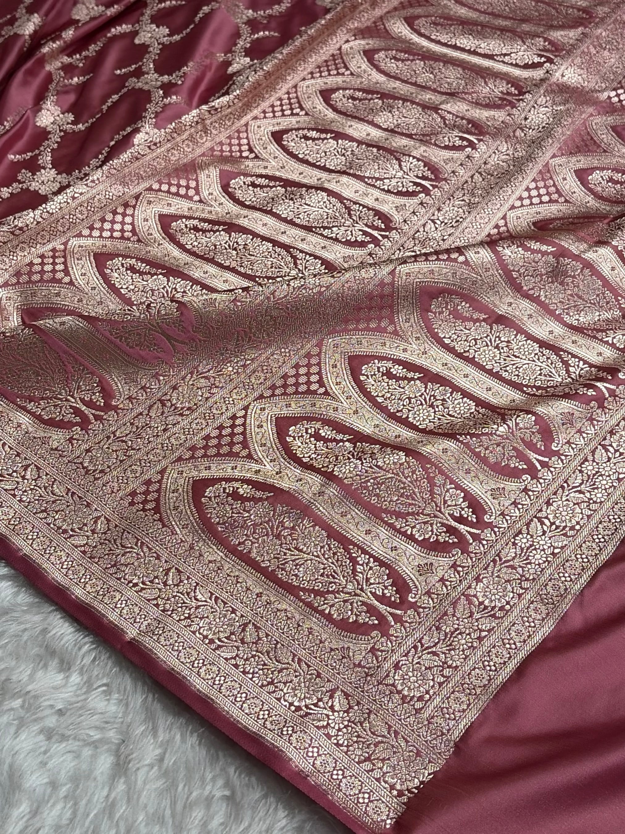 Mauve Shades Banarasi With Floral Border Mashru Silk Saree MSM-127