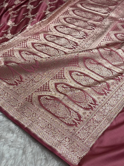 Mauve Shades Banarasi With Floral Border Mashru Silk Saree MSM-127