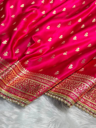 Banarasi Satin Katan Saree With Gotta Patti Boota in Rani Shades SKGP89