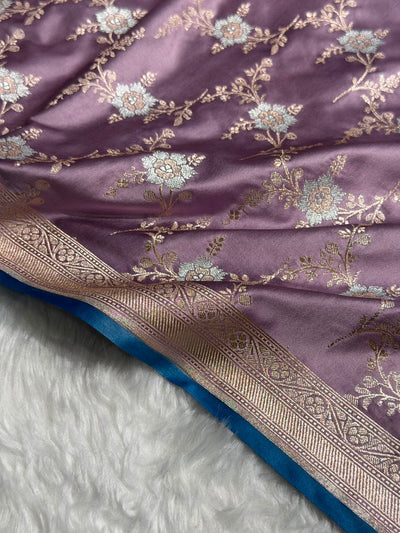 Dusty Lavender Shades Minakari Jaal Mashru Silk Saree MCS08