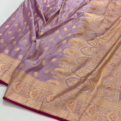 Floral boota Satin katan Silk Saree In lilac Shades