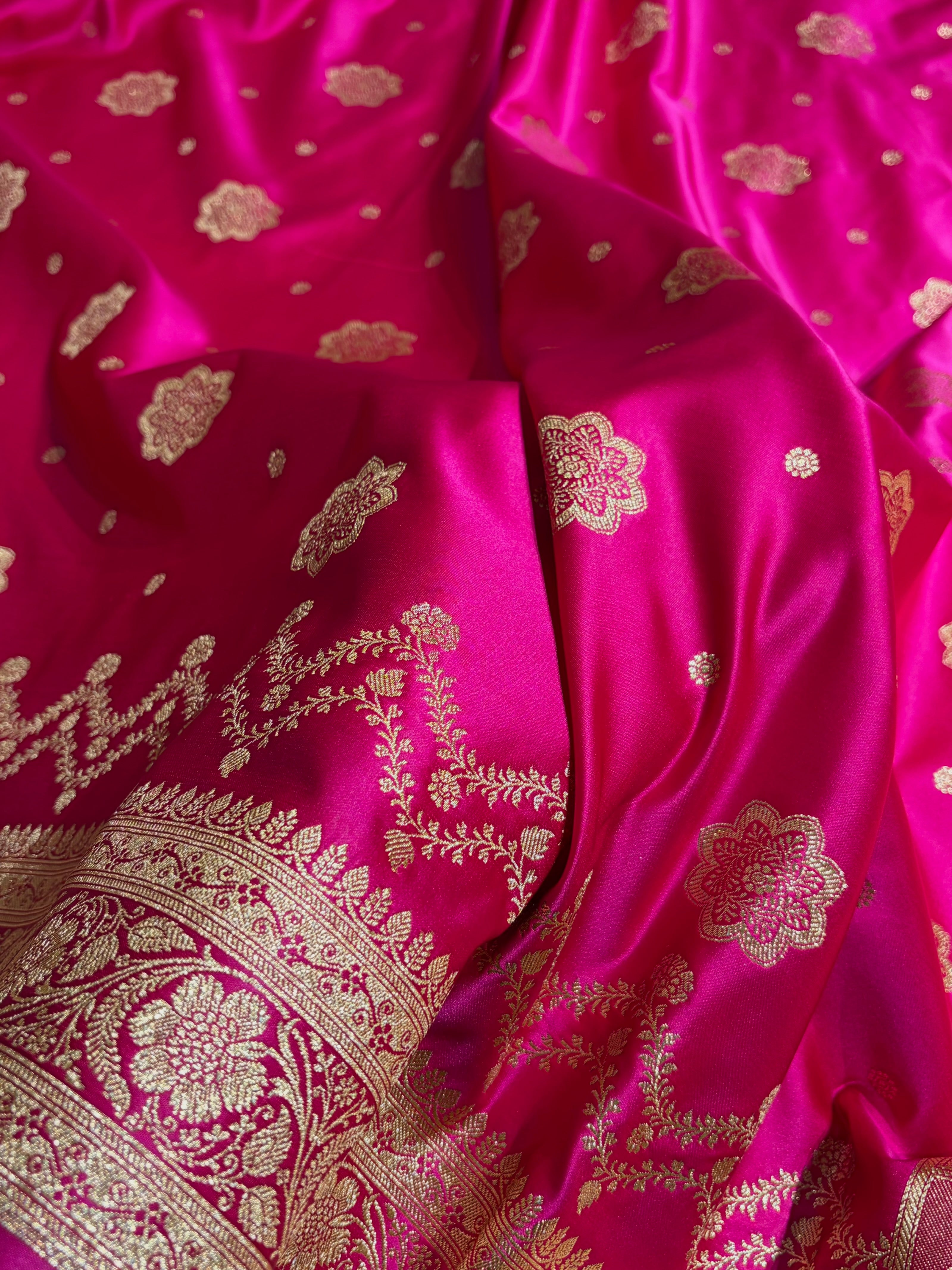Banarasi Satin Katan Saree Floral Boota Pattern in Rani Shades SK146