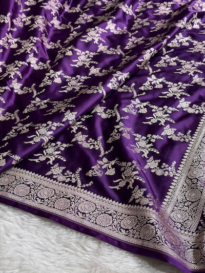 Banarasi Floral Jaal Pattern in Purple Shades Floral Mashru Silk Saree MCS98