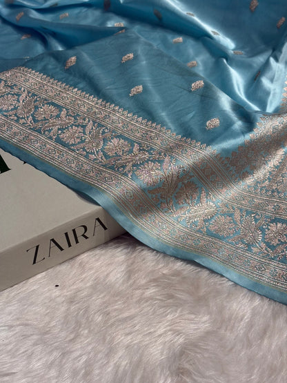 Sky Blue Booti Mashru Silk Saree MS62