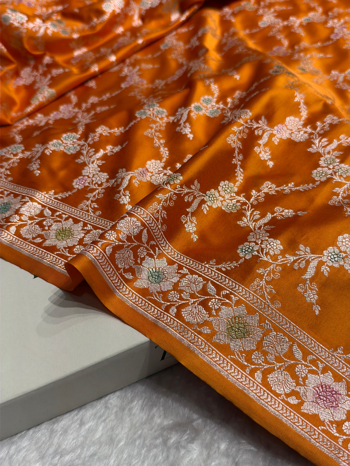 Banarasi Rust Orange Jaal With Minakari Pattern Mashru Silk Saree MCS56