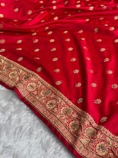 Banarasi Red Work Pattern Satin Katan Silk Saree BSK72