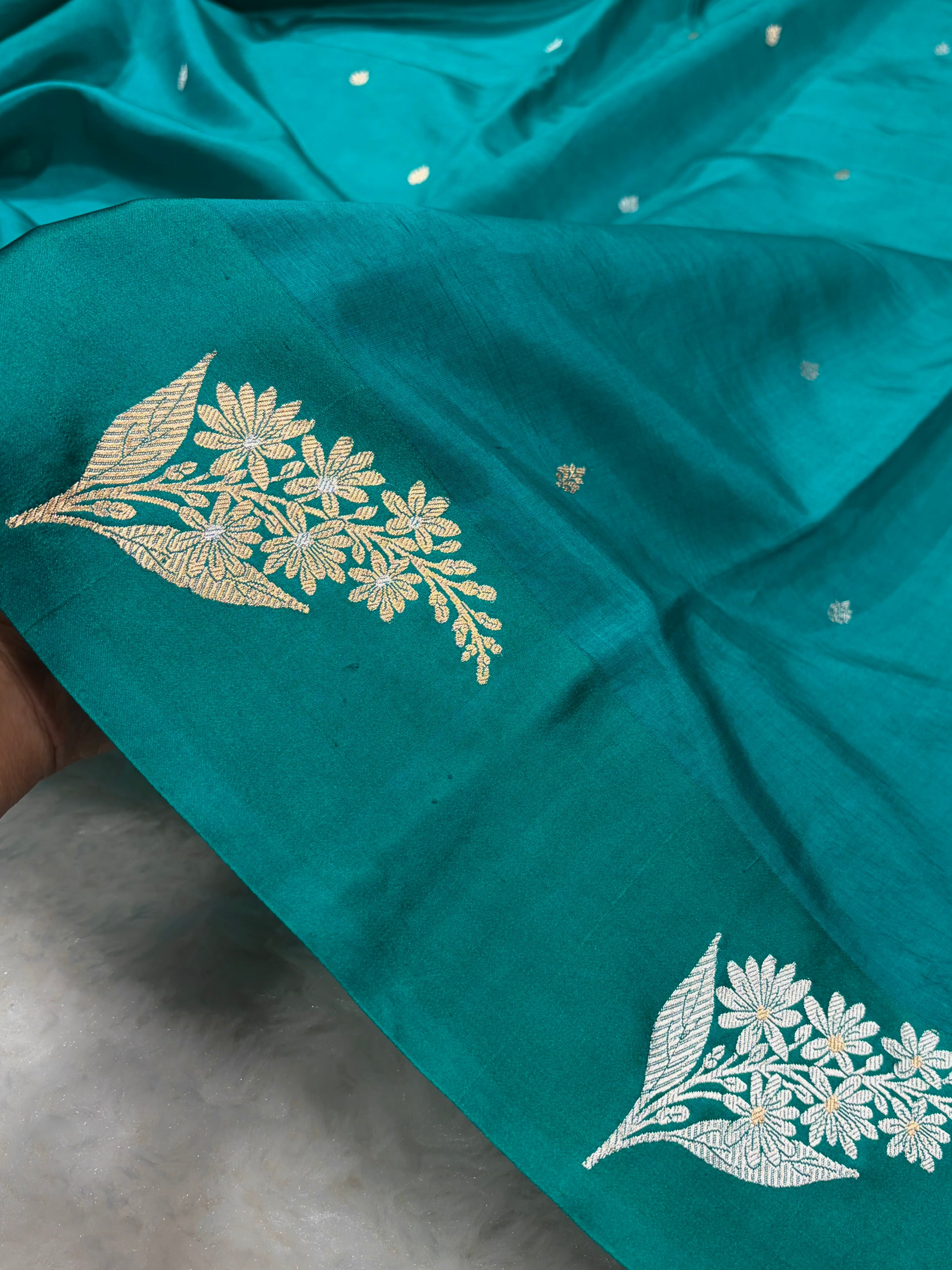 Banarasi Rama Shades Meena Boota Handwoven Pure Katan Paper Silk RM-73