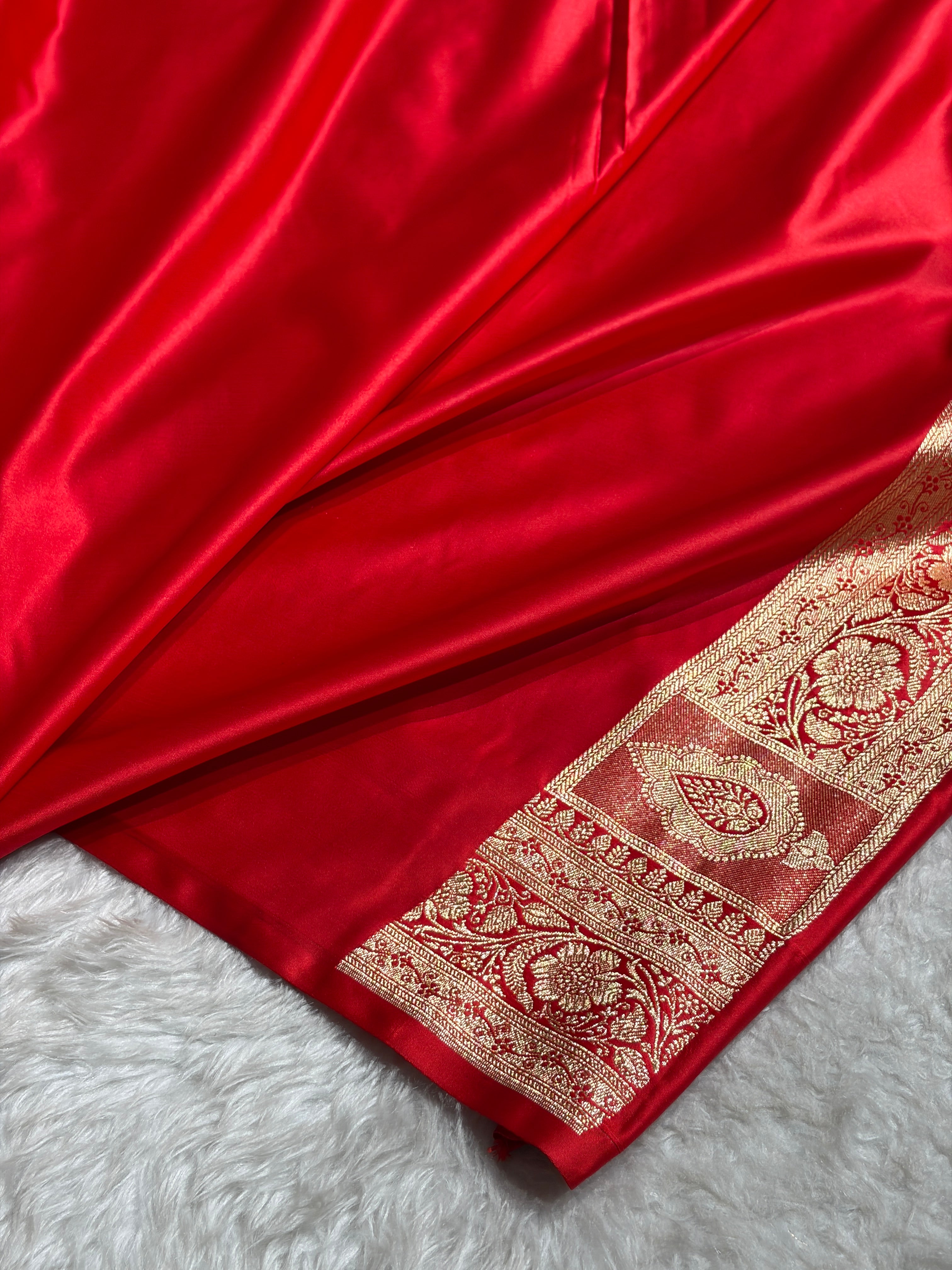 Banarasi Satin Katan Saree Floral Boota Pattern in Red Shades SK146