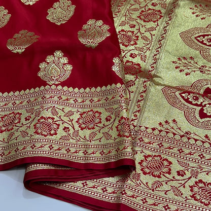 Red Boota Satin Katan Silk Saree