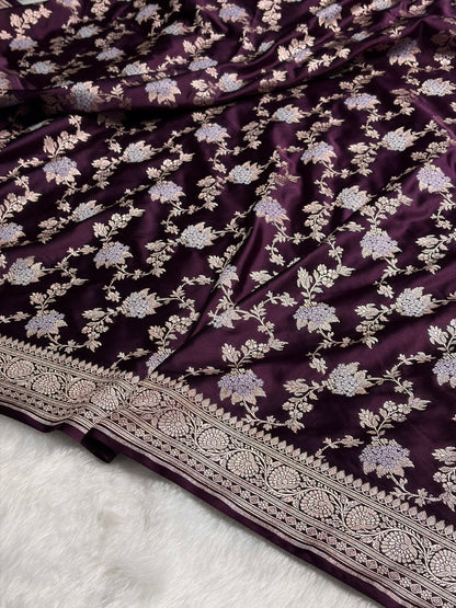 Wine Shades Jaal Pattern Mashru Silk Saree MS57