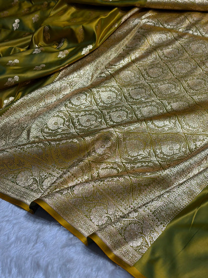 Liril Green Unique Boota Pattern Satin Katan Silk Saree SK68