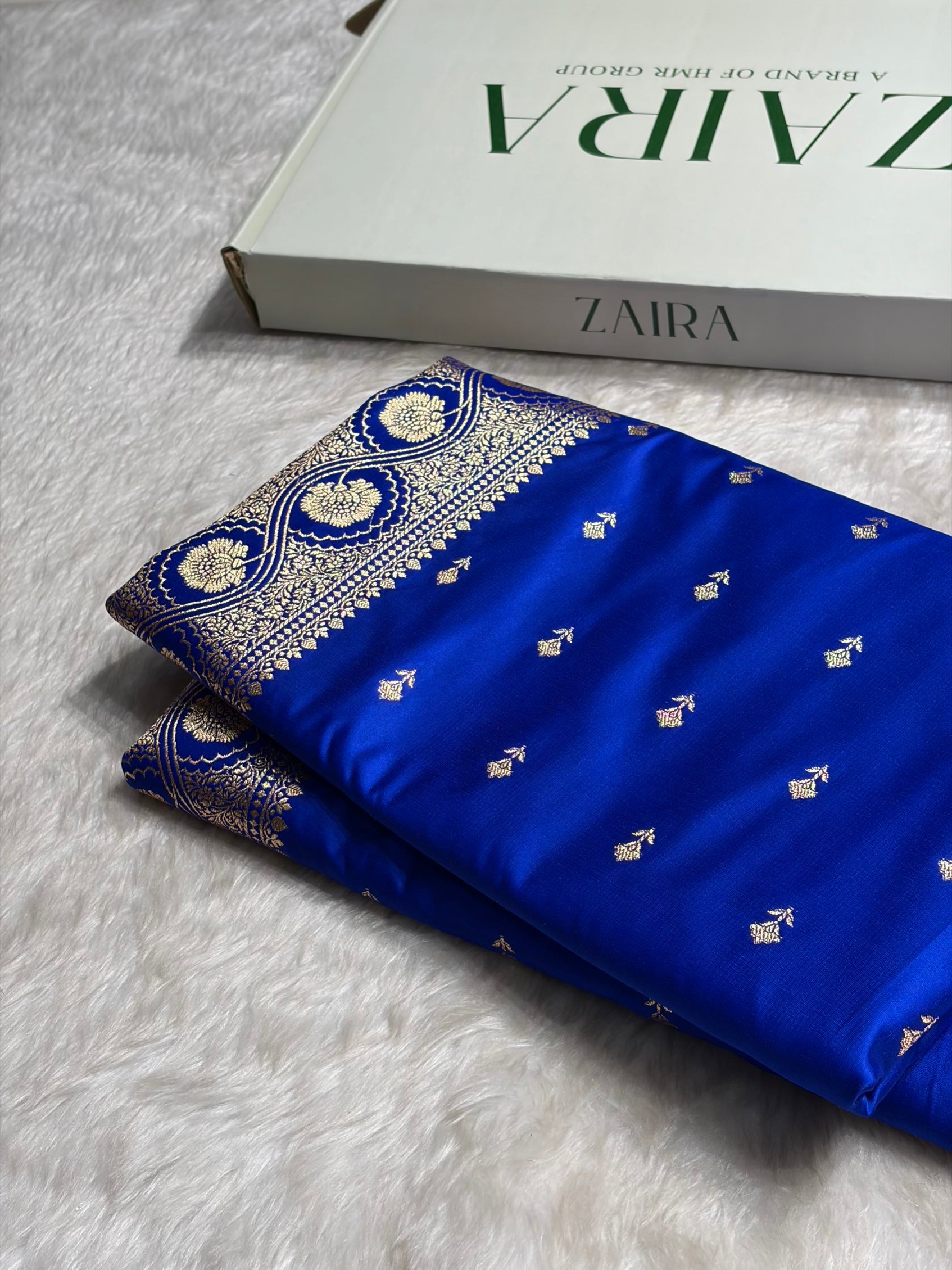 Royal Blue Booti Pattern Satin Katan Silk Saree SK54