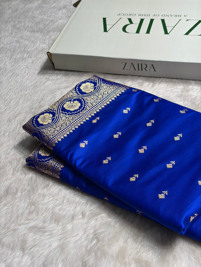 Royal Blue Booti Pattern Satin Katan Silk Saree SK54