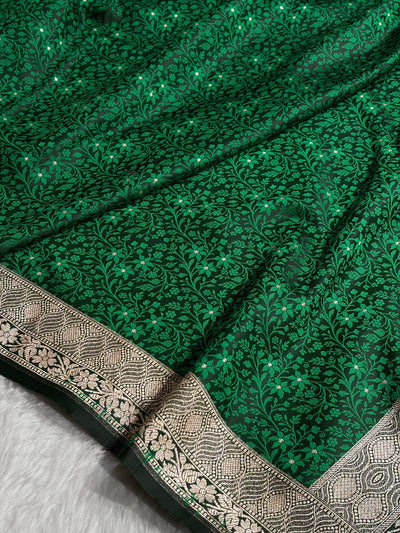 Bottle Green Shades Tanchoi Motif Mashru Silk Saree MST-15