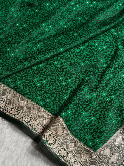 Bottle Green Shades Tanchoi Motif Mashru Silk Saree MST-15