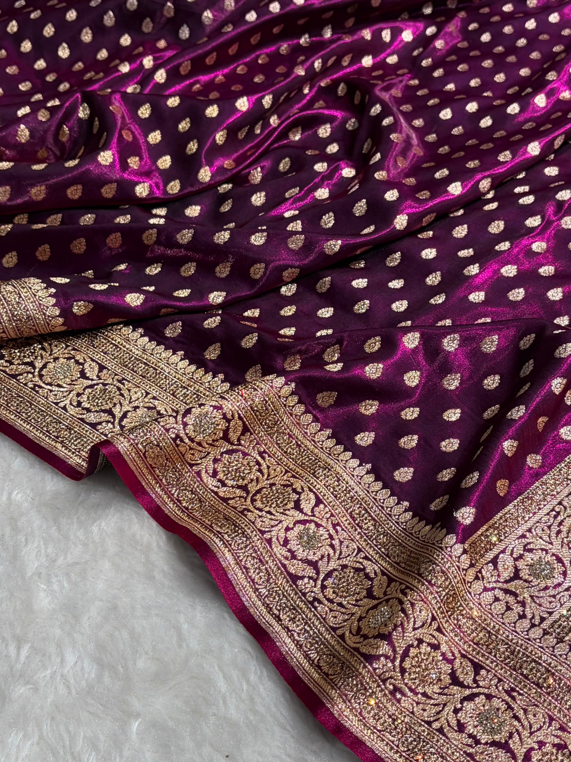 Birdal Satin Silk Booti With Swarovski Work in Wine Shades BSS01 (R)