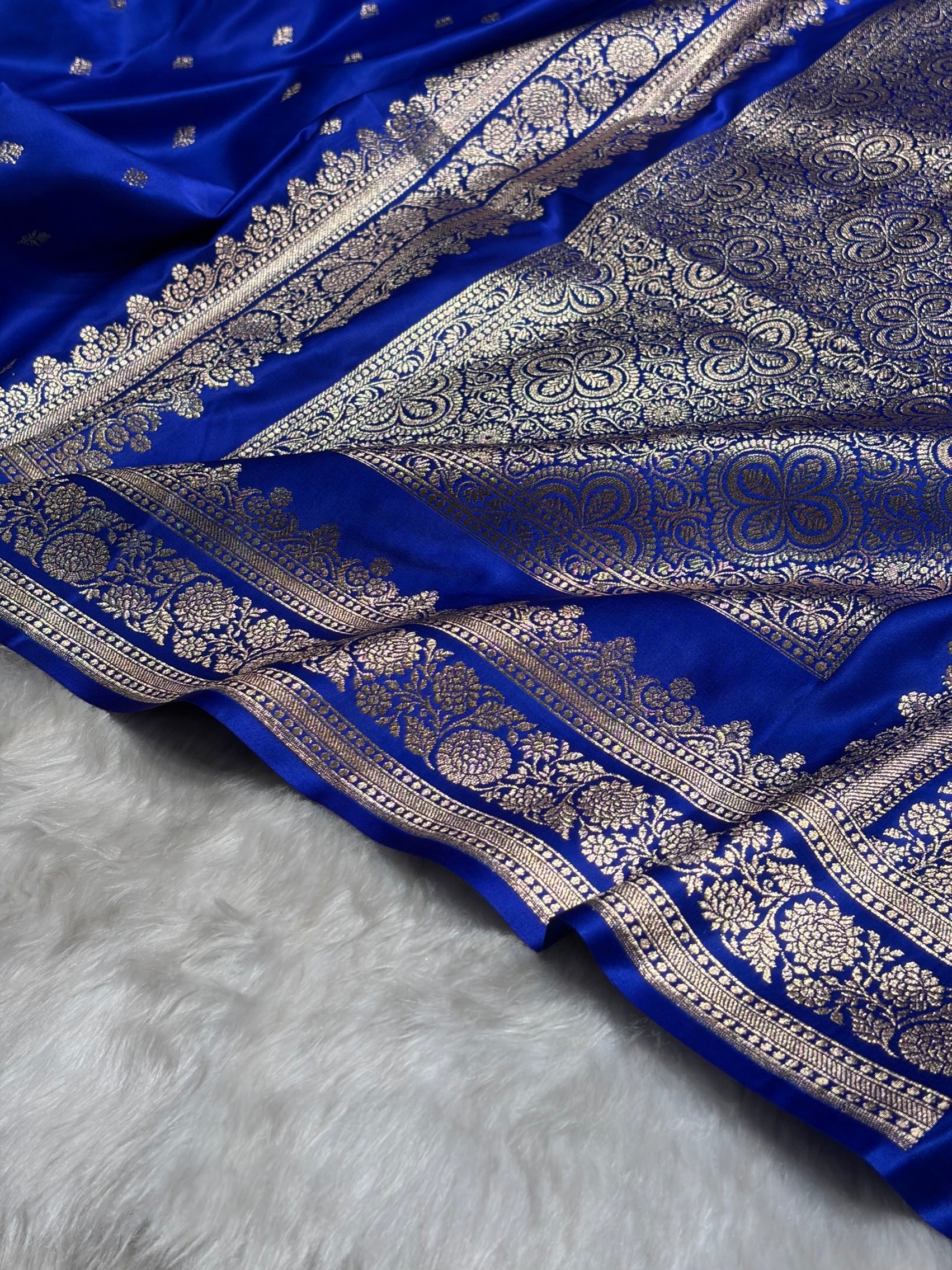 Royal Blue Booti Pattern Satin Katan Silk Saree SK51