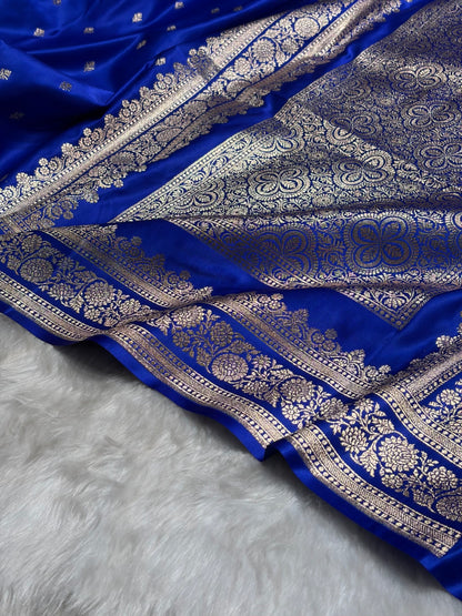 Royal Blue Booti Pattern Satin Katan Silk Saree SK51
