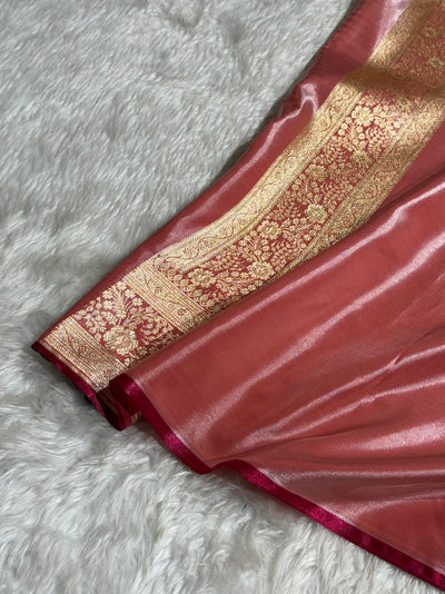 Satin Silk Banarasi Jaal In Dusty Peach Shades With Gotta Patti SSGP14