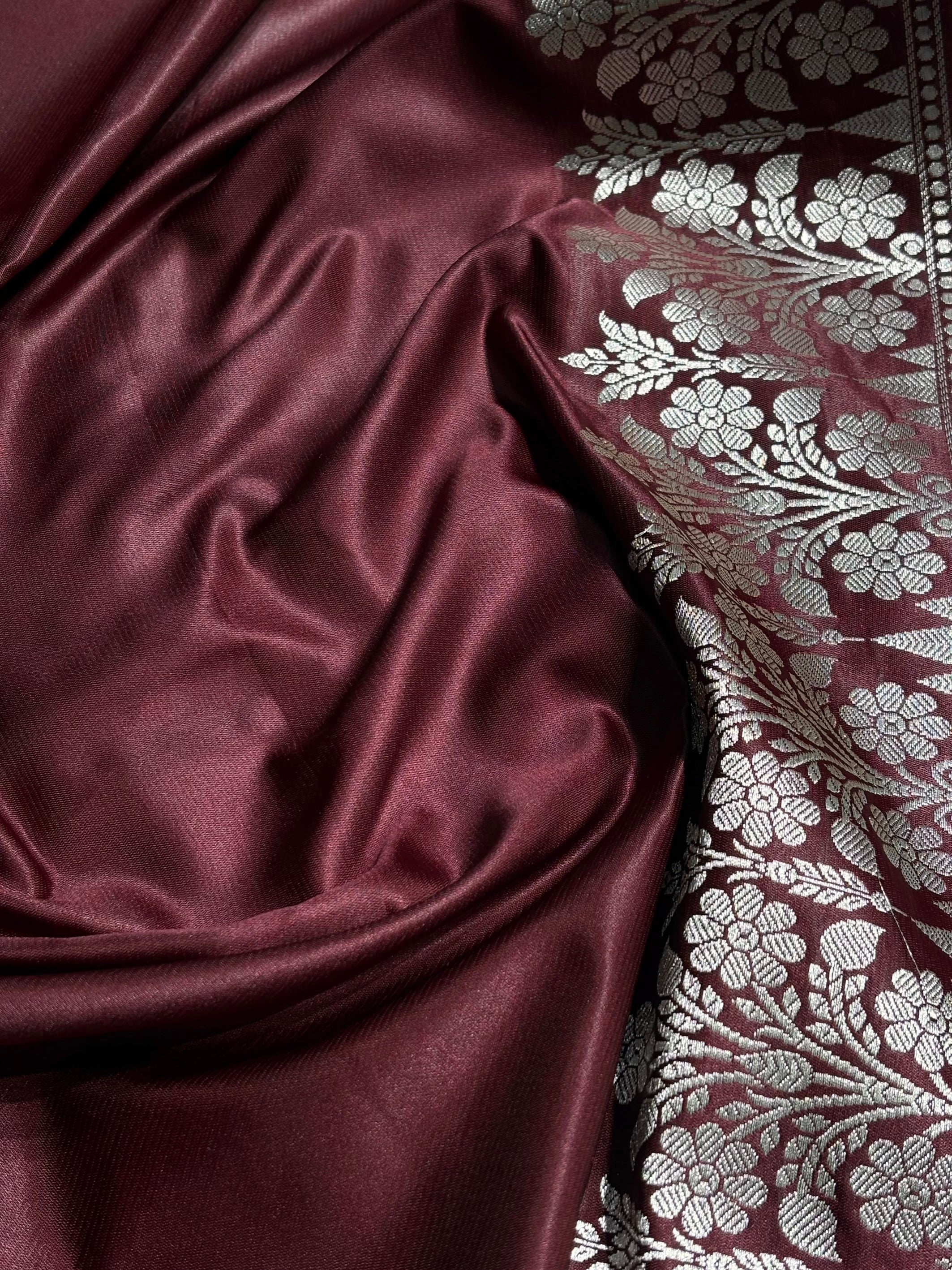 Garnet Shades Floral Boota With Floral Border Mashru Silk Saree MSM 79