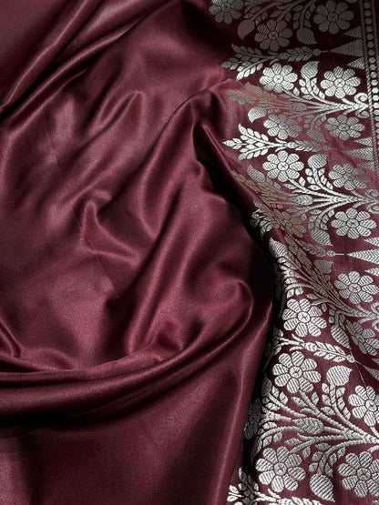 Garnet Shades Floral Boota With Floral Border Mashru Silk Saree MSM 79