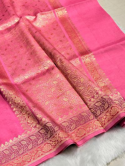 Pink Shades Contrast Meena Boota Handwoven Pure Katan Paper Silk RM-36