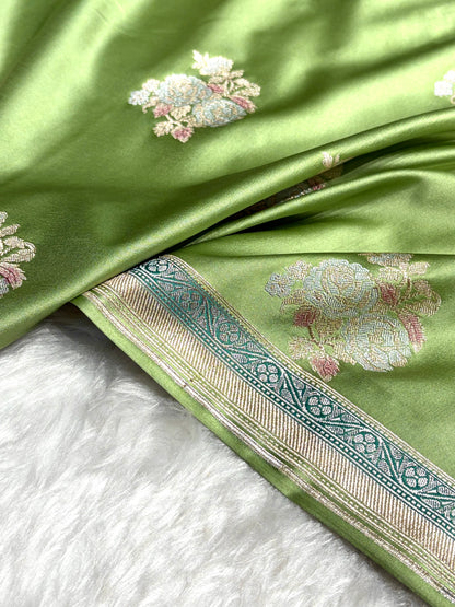 Pista Sona Rupa Minakari Floral Motif Mashru Silk Saree MS50