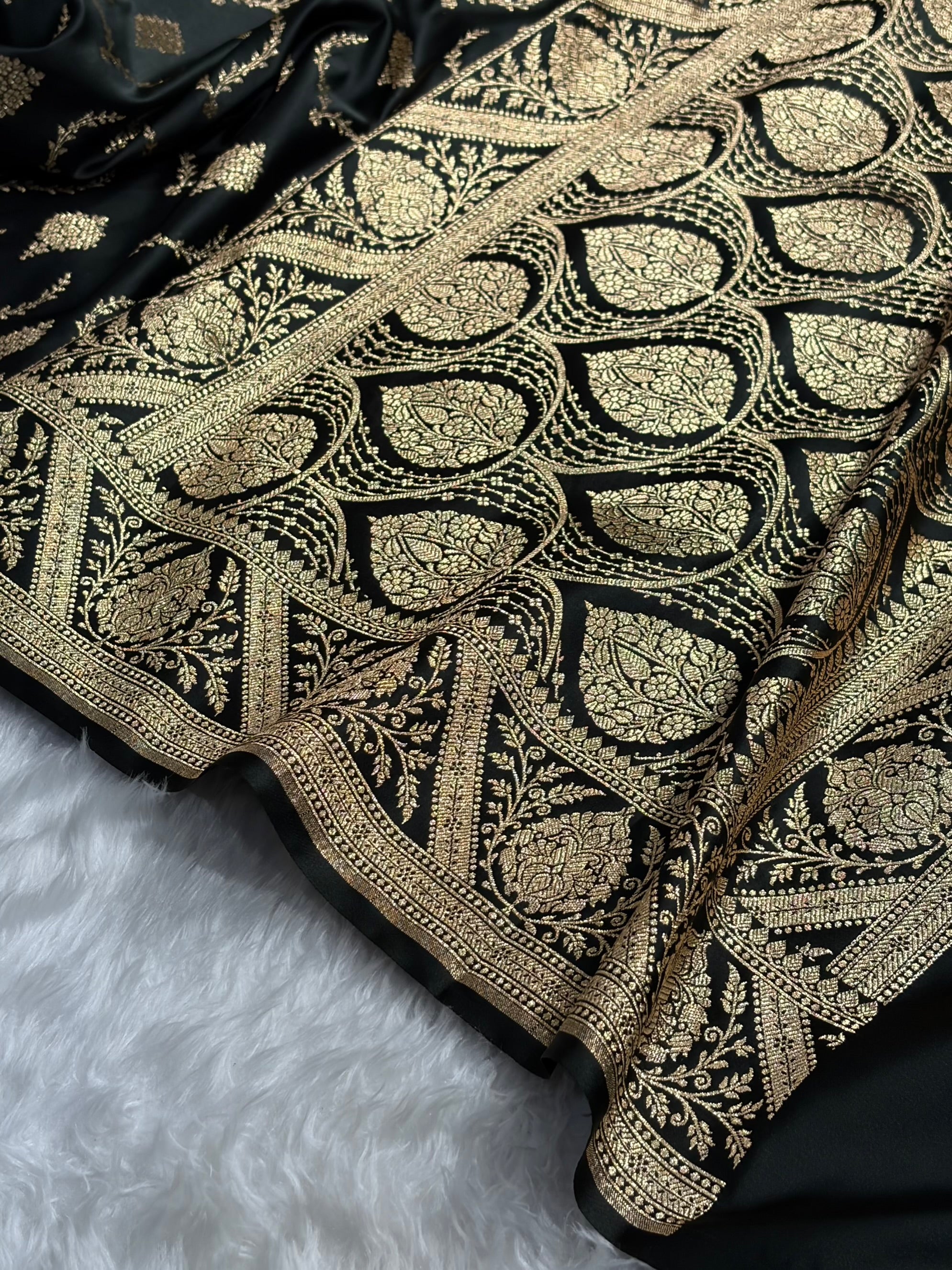 Banarasi Satin Katan Saree With Boota in Black Shades SK116