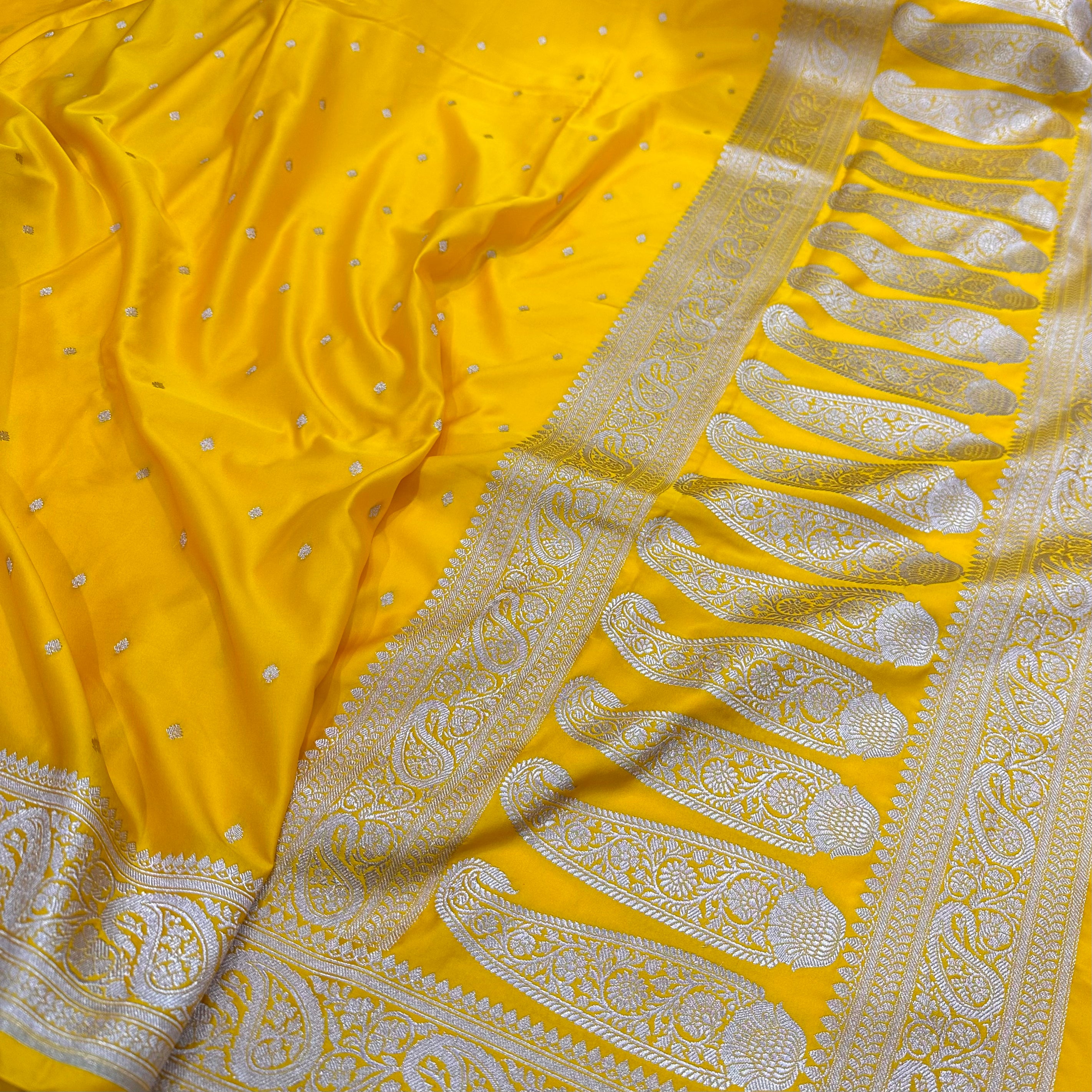 Yellow Mango Shades Mashru Silk Booti