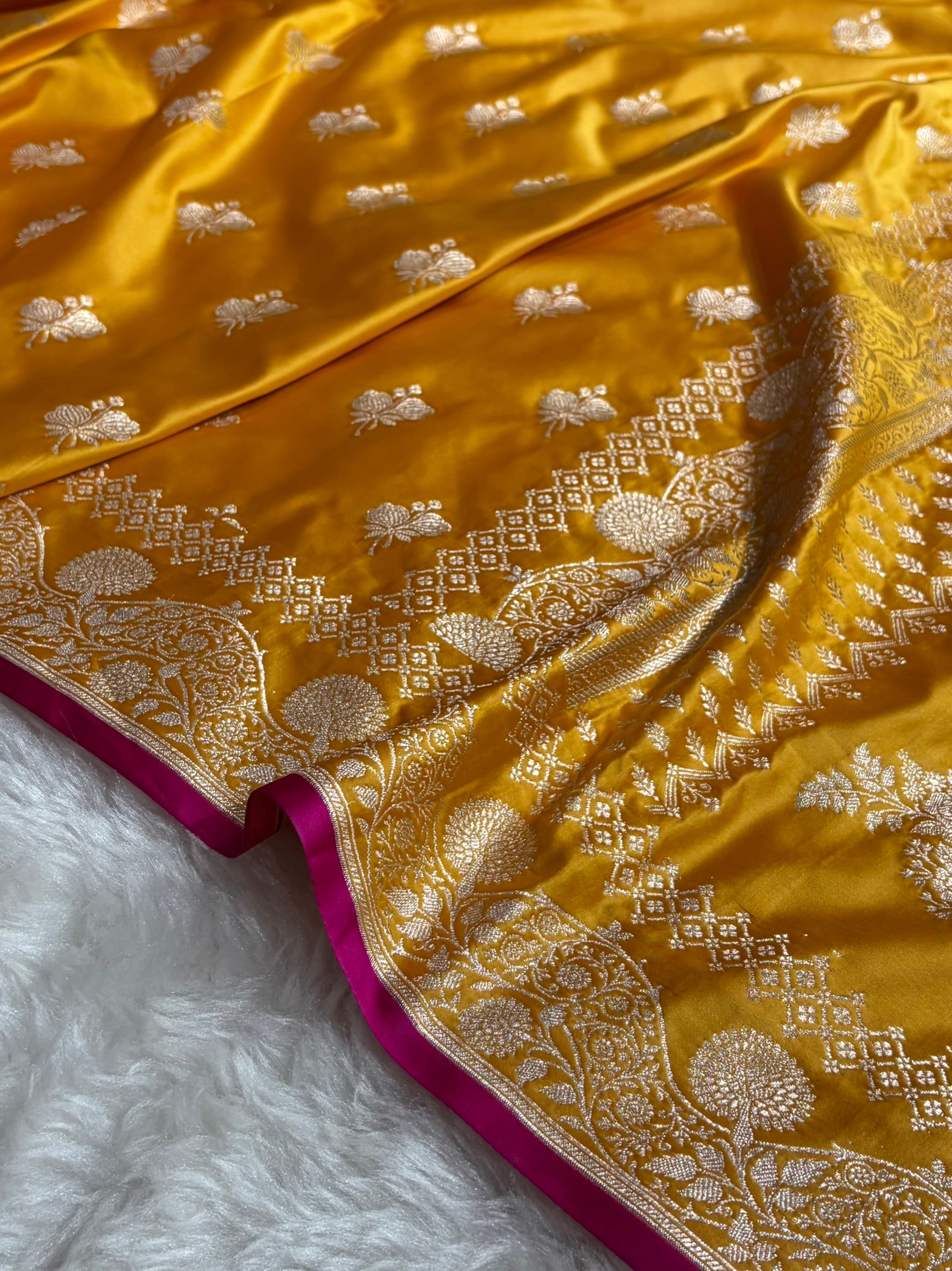 Mustard Shades Banarasi Boota Pattern Floral Mashru Silk Saree MSM-115