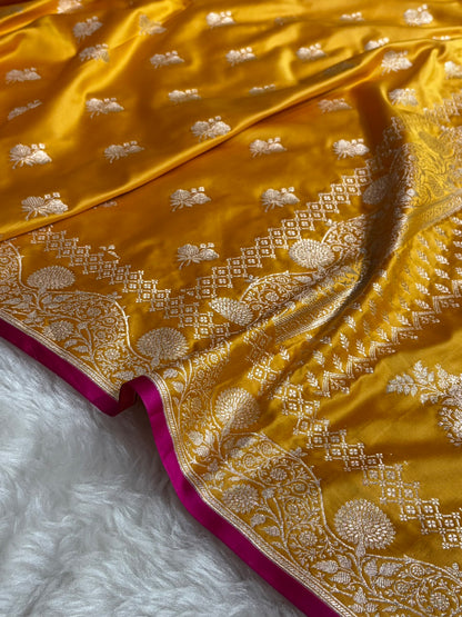 Mustard Shades Banarasi Boota Pattern Floral Mashru Silk Saree MSM-115