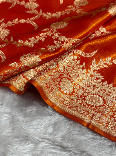 Satin Silk Banarasi Jaal In Fire Gold Shades SS18