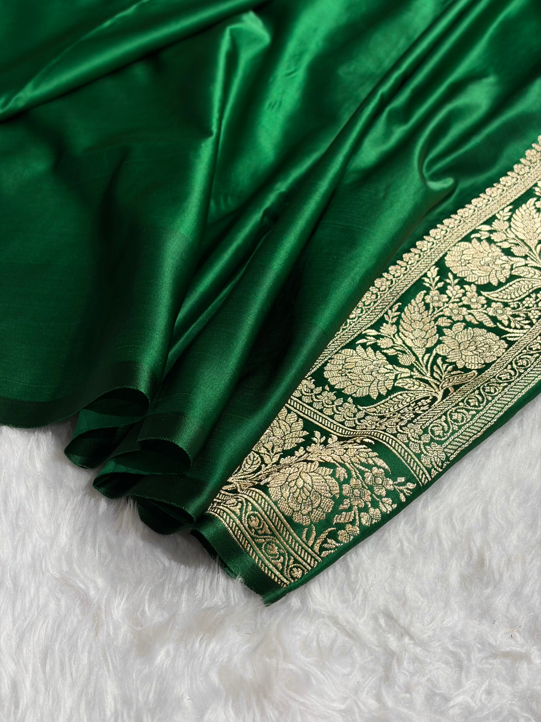Banarasi Satin Katan Saree With Boota in Contrast Wine With Green Shades SK115