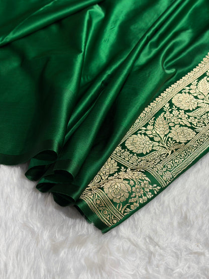 Banarasi Satin Katan Saree With Boota in Contrast Wine With Green Shades SK115