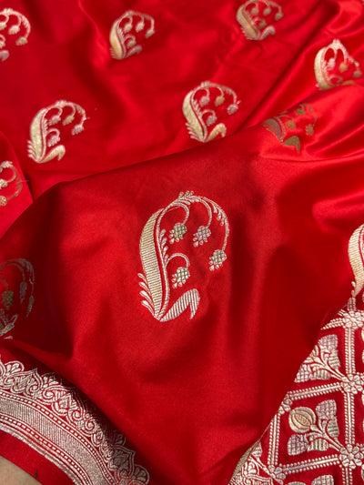Red Unique Boota Motif Mashru Silk Saree MCS12