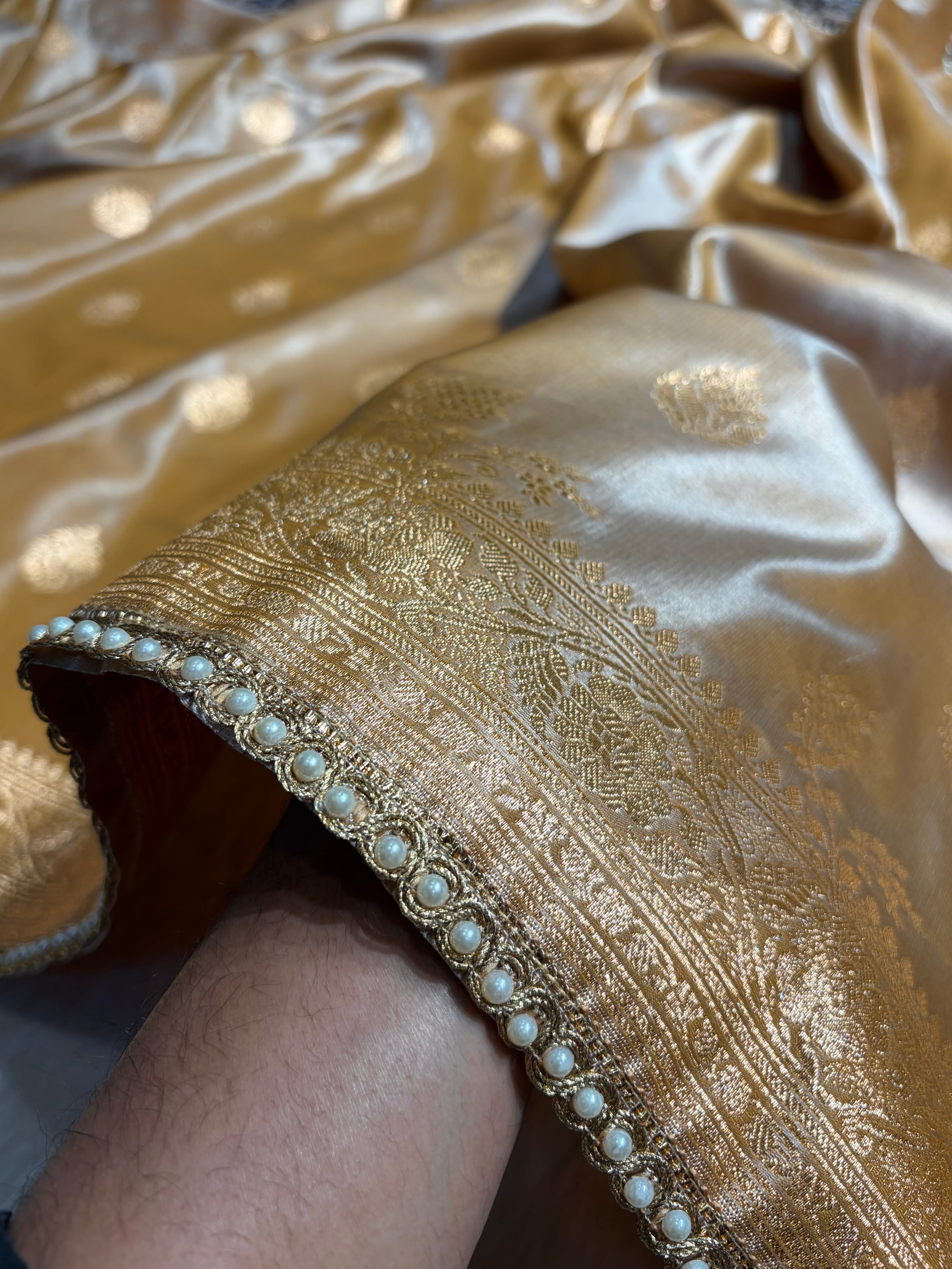 Banarasi Satin Silk Saree With Gotta Patti Booti Motif in Tusser Shades SSGP20