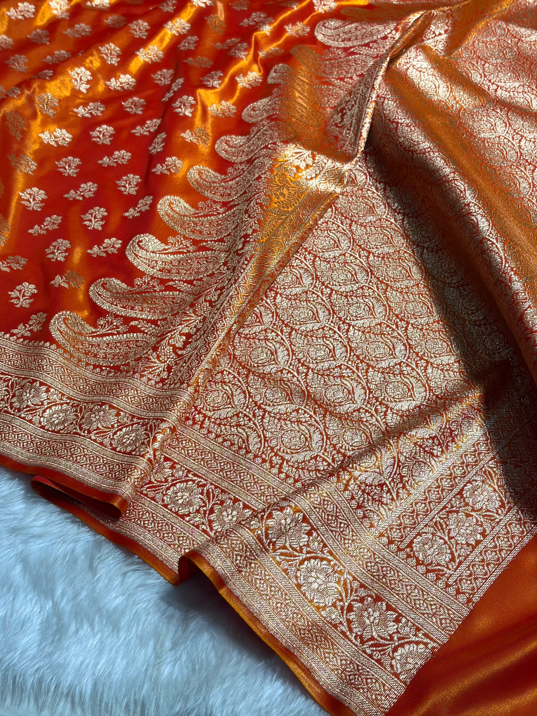 Fire Gold Shades Banarasi Satin Silk Saree SS34